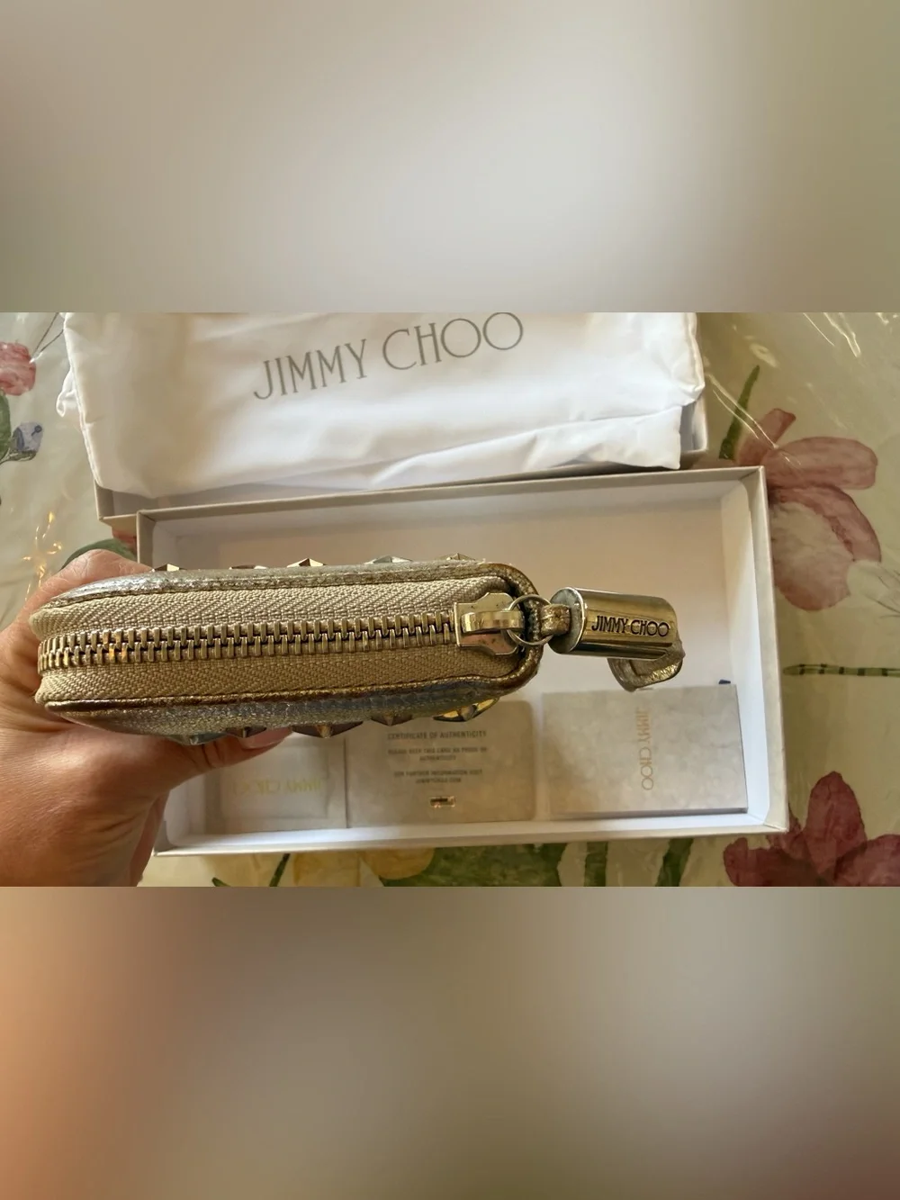 Jimmy Choo Metallic Star-Embellished Wallet- gold Color / gold tone hardware